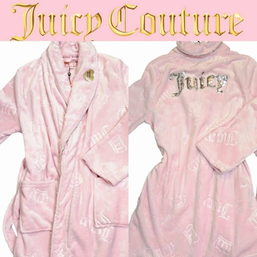 Juicy Couture Rhinestone Logo & Detail JC Embossed Plush‎ Collar Robe
